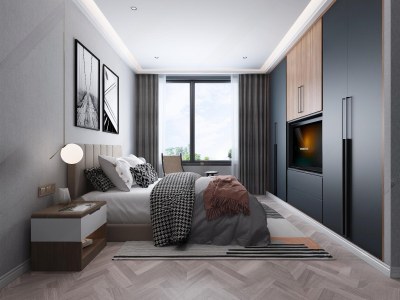 现代简约主卧3D模型下载